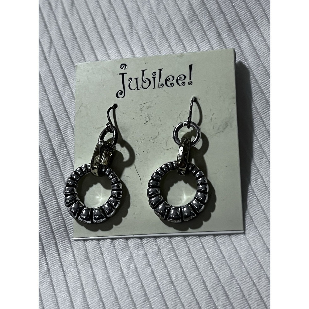 Bold, Bohemian, Silver toned Hoop Earrings By Jubilee!‎ NOC NEW Gift
